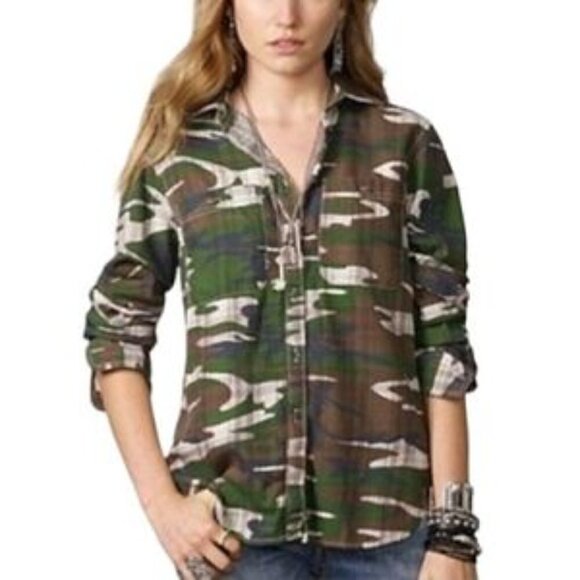 Denim & Supply Button Up Shirt Green Camo Plaid - Picture 1 of 10